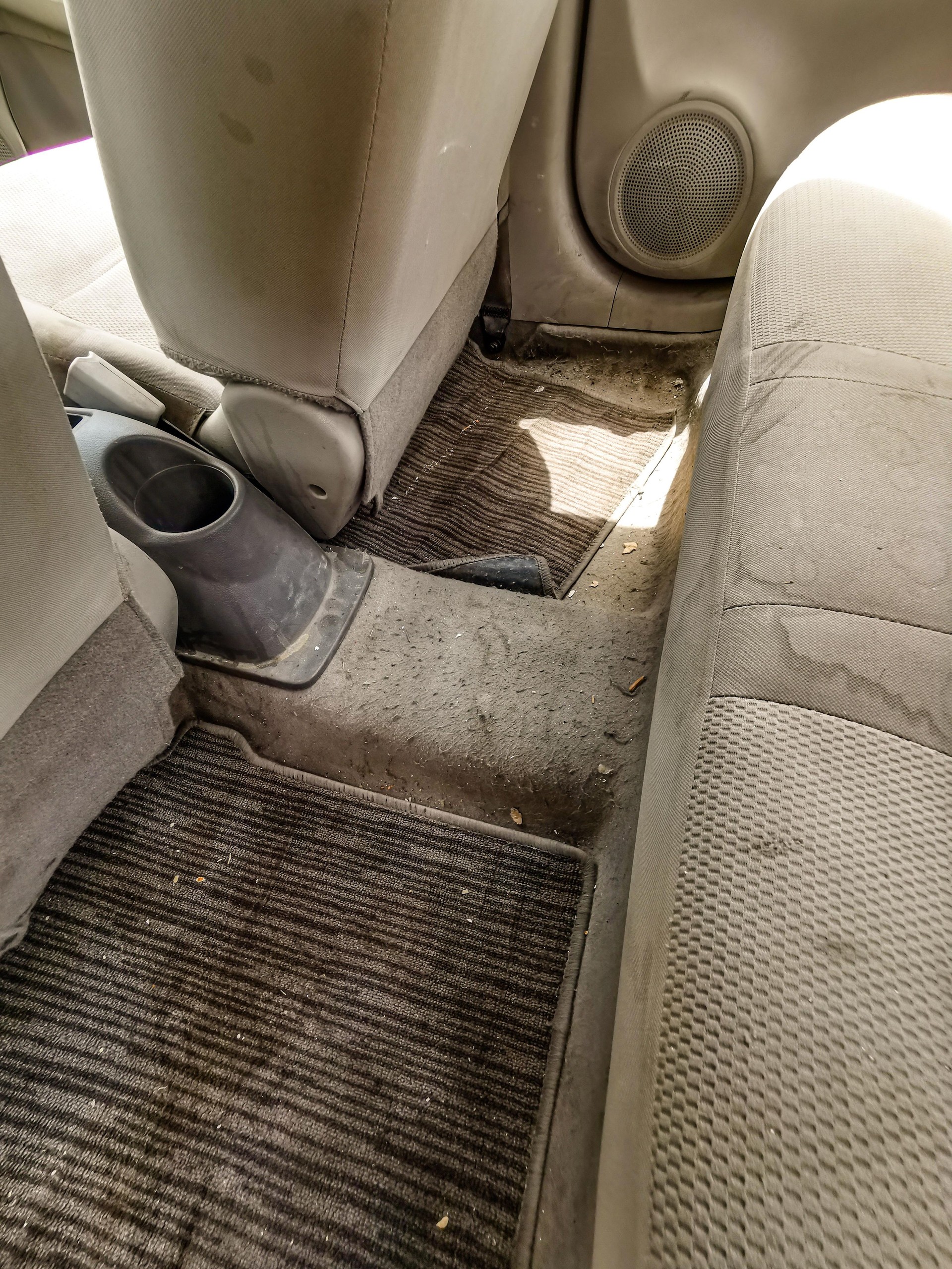 dirty stained interior of a vehicle